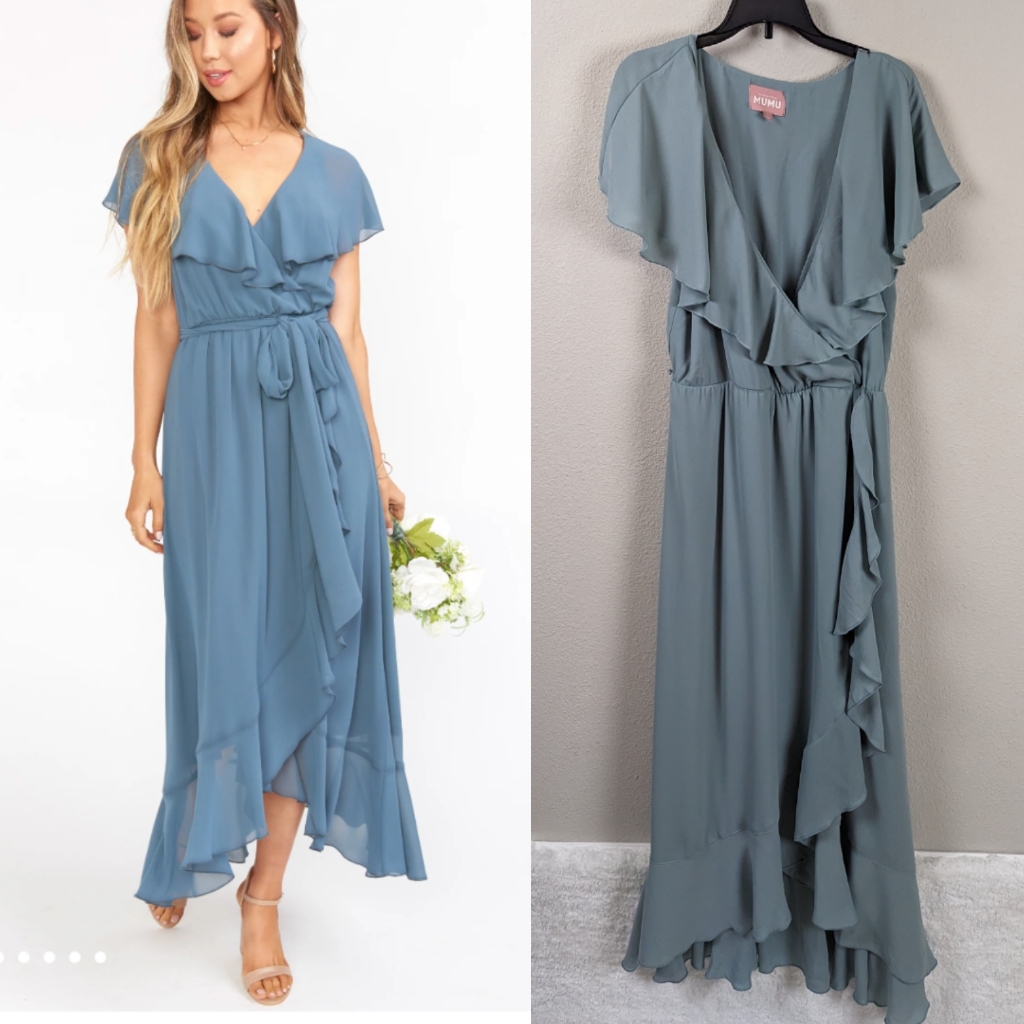 Show Me Your Mumu Jess Ruffle Midi Chiffon Dress In Silver Sage
